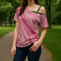 Polynesian Puakeniken Pikake Twisted Lei Cross Shoulder Shirt Rose Pink - Polynesian Pride