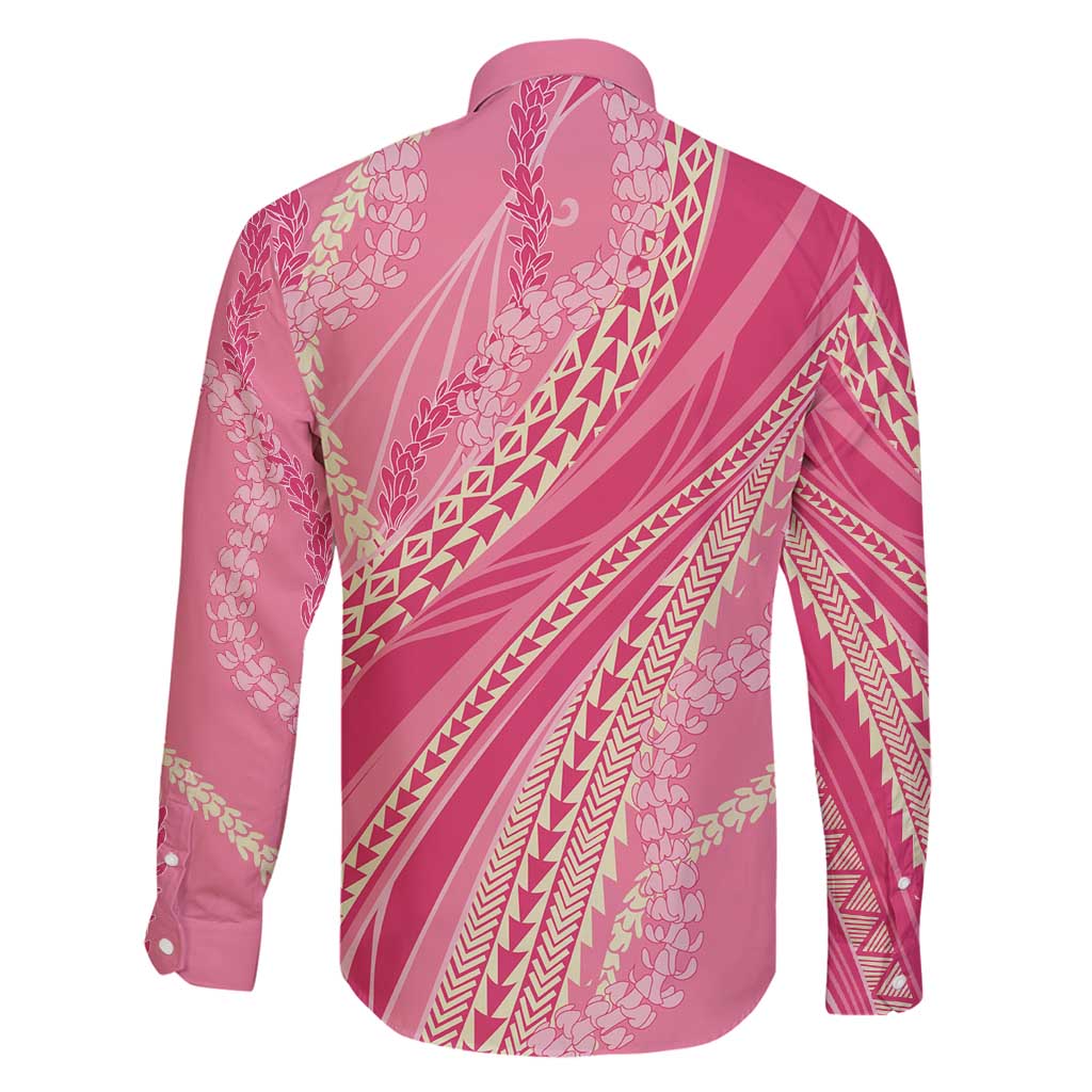 Polynesian Puakeniken Pikake Twisted Lei Family Matching Long Sleeve Bodycon Dress and Hawaiian Shirt Rose Pink - Polynesian Pride