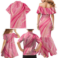 Polynesian Puakeniken Pikake Twisted Lei Family Matching Mermaid Dress and Hawaiian Shirt Rose Pink - Polynesian Pride