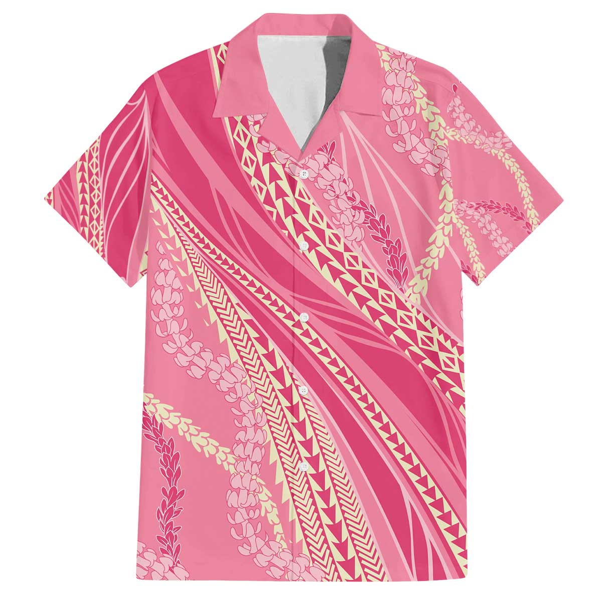 Polynesian Puakeniken Pikake Twisted Lei Family Matching Off The Shoulder Long Sleeve Dress and Hawaiian Shirt Rose Pink - Polynesian Pride