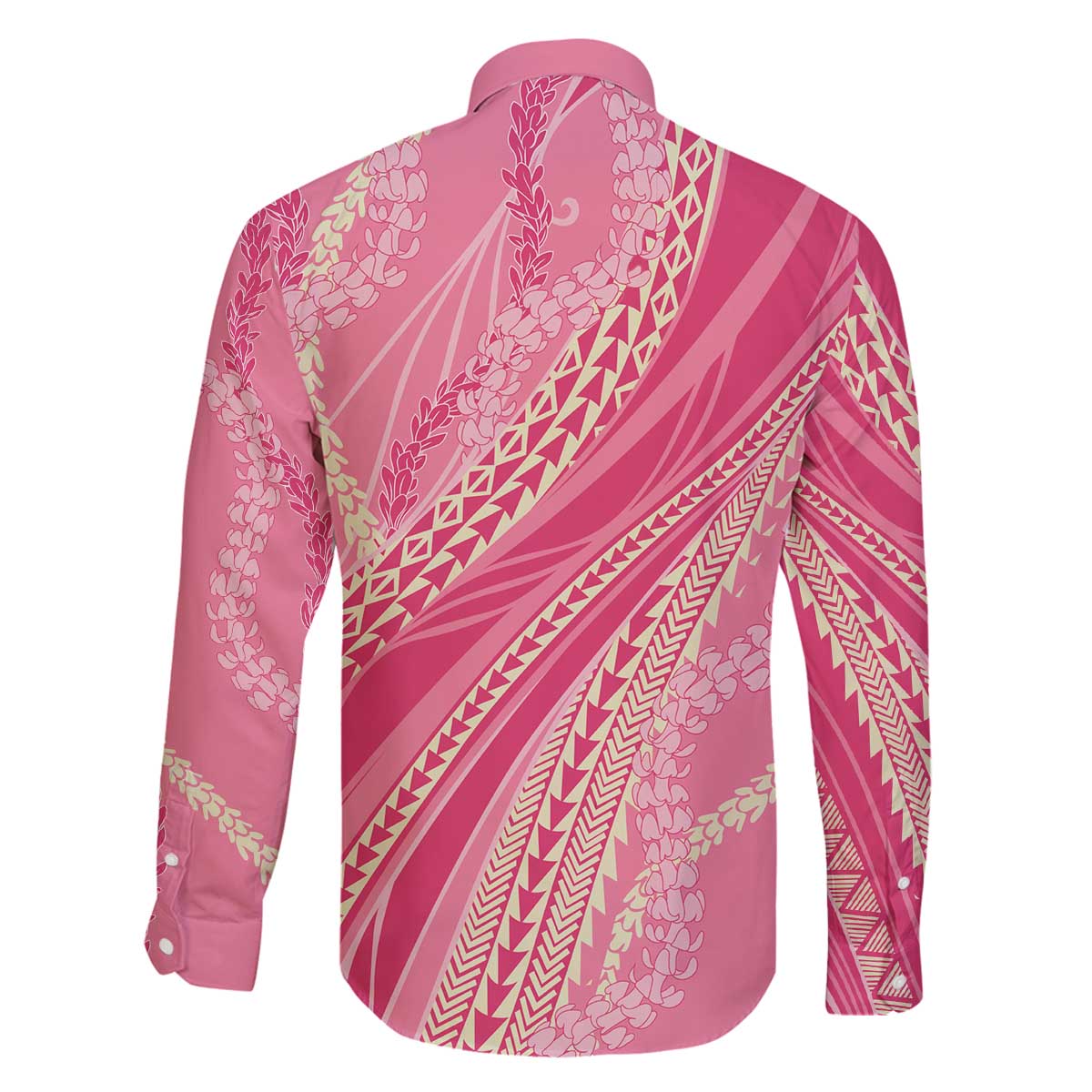 Polynesian Puakeniken Pikake Twisted Lei Family Matching Off The Shoulder Long Sleeve Dress and Hawaiian Shirt Rose Pink - Polynesian Pride