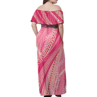 Polynesian Puakeniken Pikake Twisted Lei Family Matching Off Shoulder Maxi Dress and Hawaiian Shirt Rose Pink - Polynesian Pride
