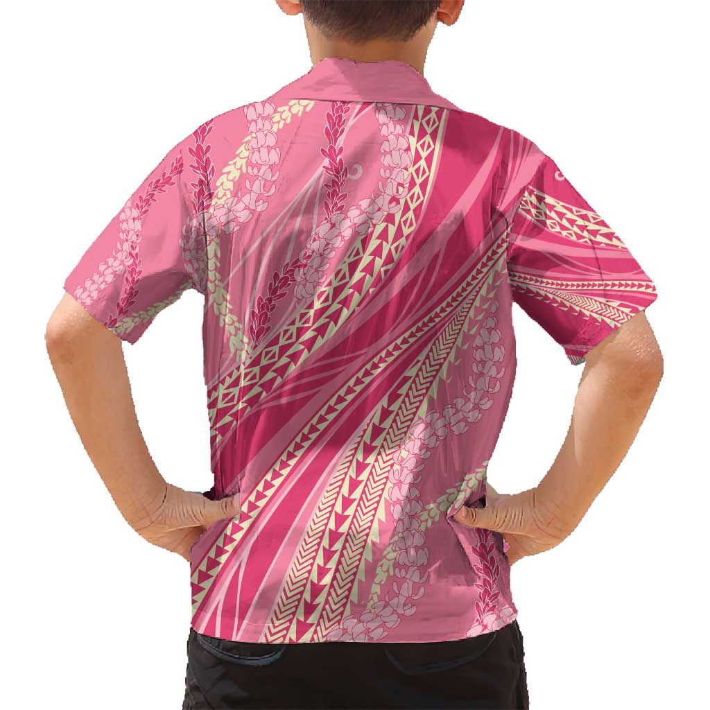Polynesian Puakeniken Pikake Twisted Lei Family Matching Off Shoulder Short Dress and Hawaiian Shirt Rose Pink - Polynesian Pride