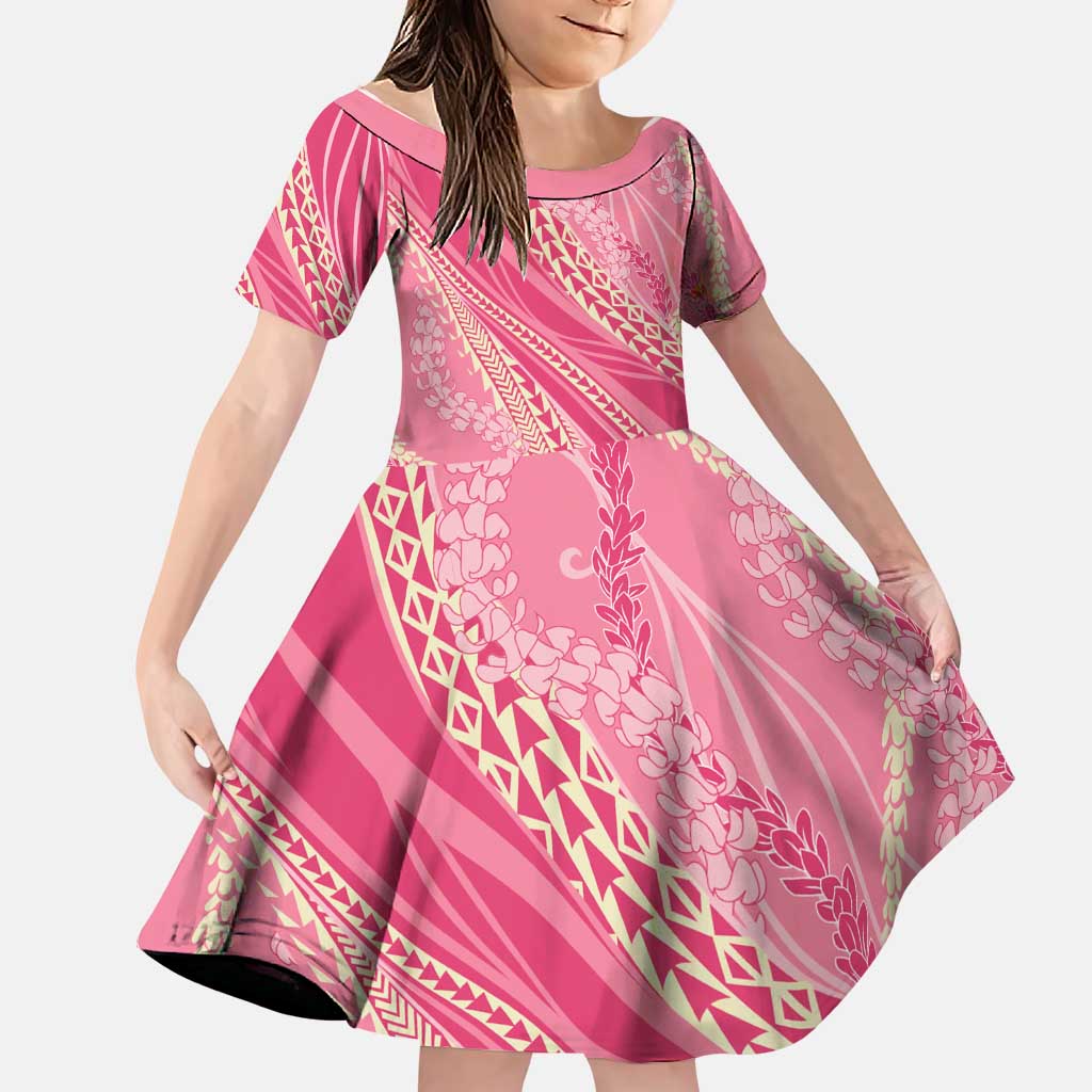 Polynesian Puakeniken Pikake Twisted Lei Family Matching Puletasi and Hawaiian Shirt Rose Pink LT7 Daughter's Dress Rose Pink - Polynesian Pride