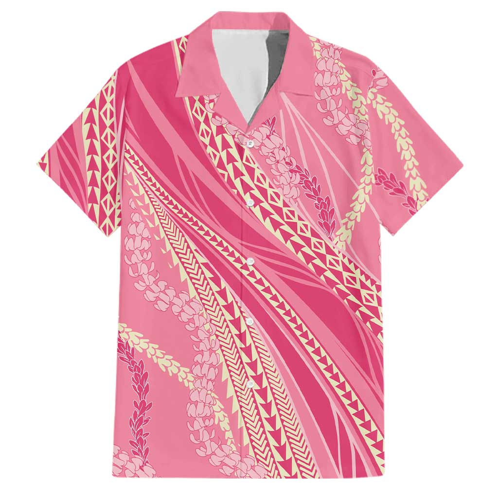 Polynesian Puakeniken Pikake Twisted Lei Family Matching Puletasi and Hawaiian Shirt Rose Pink LT7 Dad's Shirt - Short Sleeve Rose Pink - Polynesian Pride