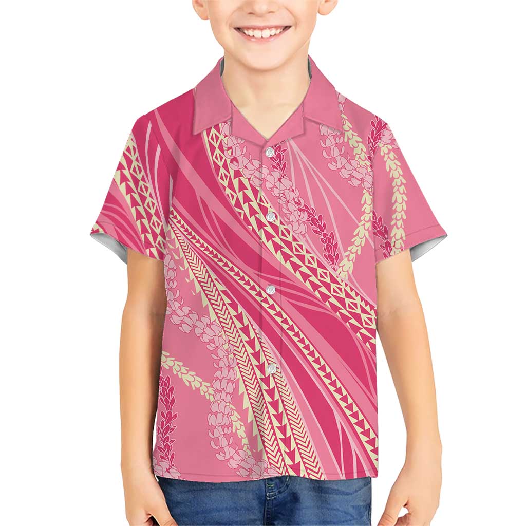Polynesian Puakeniken Pikake Twisted Lei Family Matching Puletasi and Hawaiian Shirt Rose Pink LT7 Son's Shirt Rose Pink - Polynesian Pride