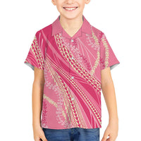 Polynesian Puakeniken Pikake Twisted Lei Family Matching Puletasi and Hawaiian Shirt Rose Pink LT7 Son's Shirt Rose Pink - Polynesian Pride