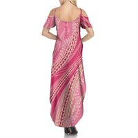 Polynesian Puakeniken Pikake Twisted Lei Family Matching Summer Maxi Dress and Hawaiian Shirt Rose Pink - Polynesian Pride