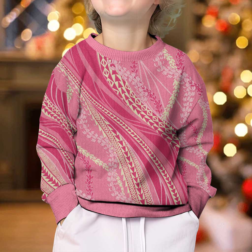 Polynesian Puakeniken Pikake Twisted Lei Kid Ugly Christmas Sweater Rose Pink - Polynesian Pride