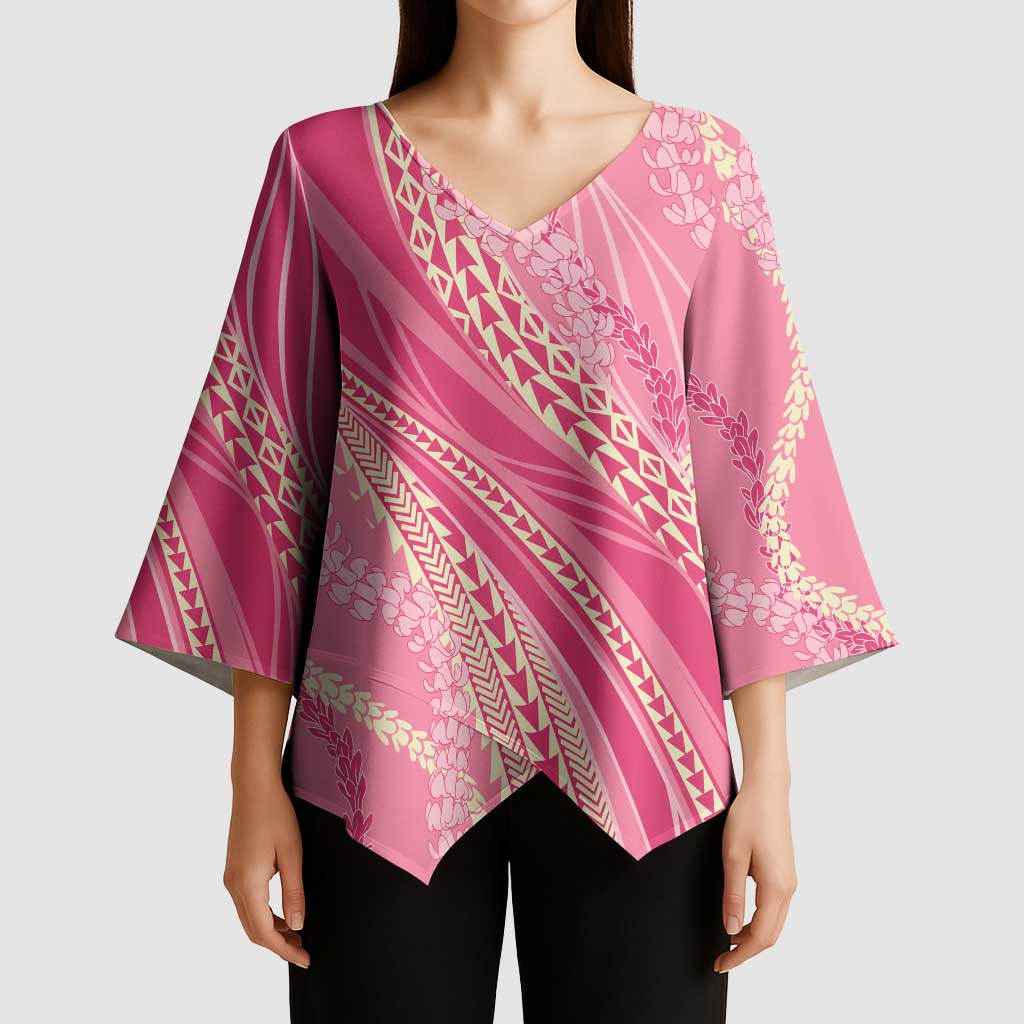 Polynesian Puakeniken Pikake Twisted Lei Kimono Sleeve Blouse Rose Pink - Polynesian Pride