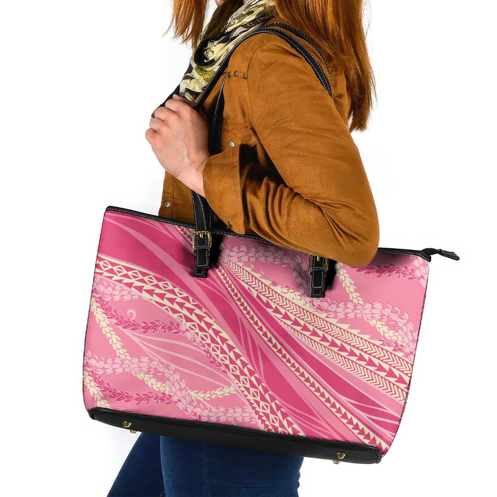 Polynesian Puakeniken Pikake Twisted Lei Leather Tote Bag Rose Pink - Polynesian Pride