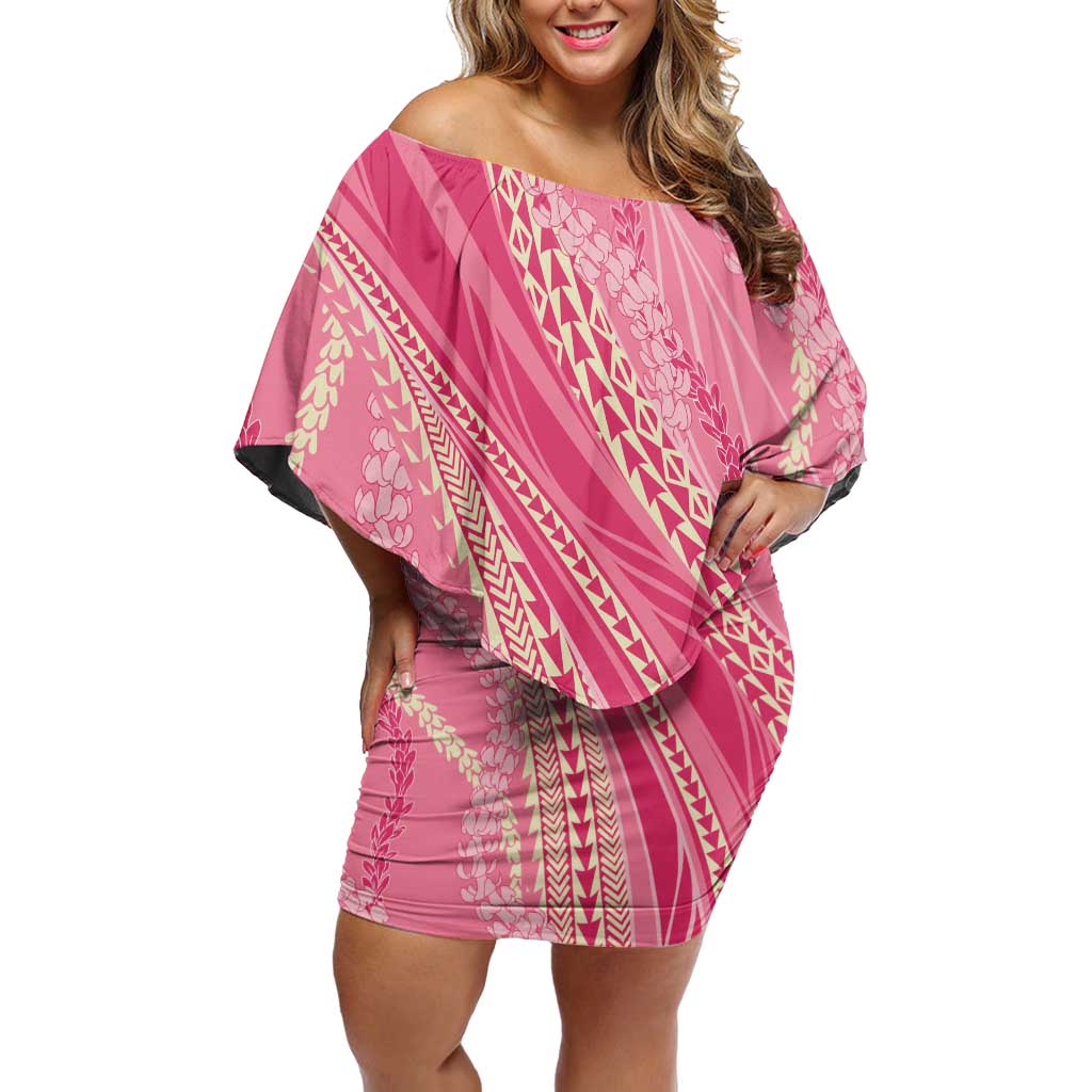 Polynesian Puakeniken Pikake Twisted Lei Off Shoulder Short Dress Rose Pink - Polynesian Pride