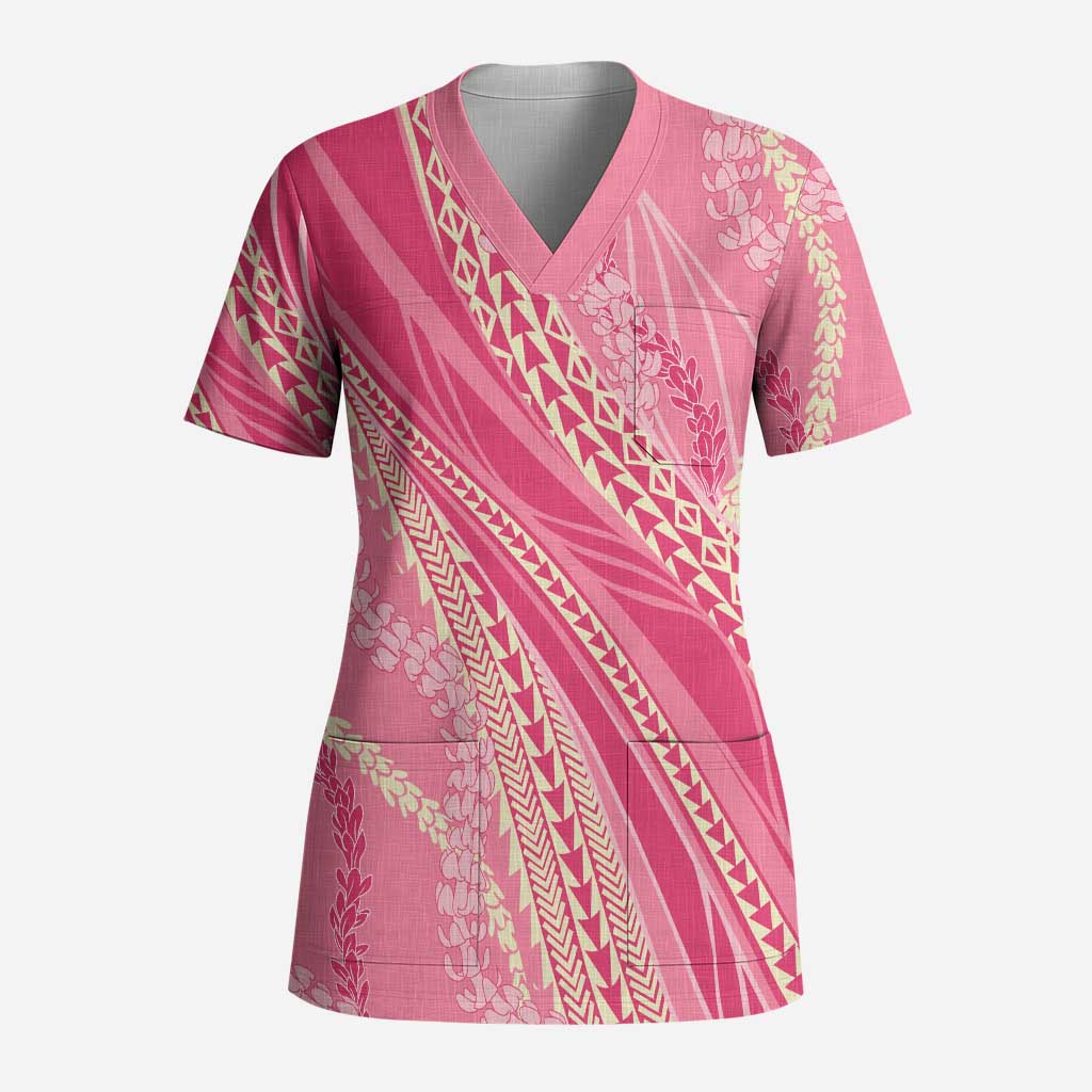 Polynesian Puakeniken Pikake Twisted Lei Scrub Top Rose Pink - Polynesian Pride