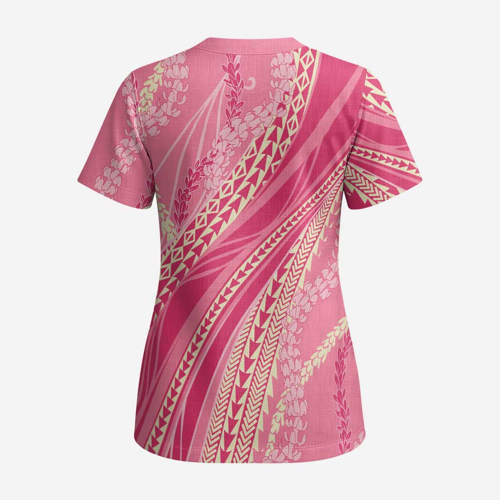 Polynesian Puakeniken Pikake Twisted Lei Scrub Top Rose Pink - Polynesian Pride