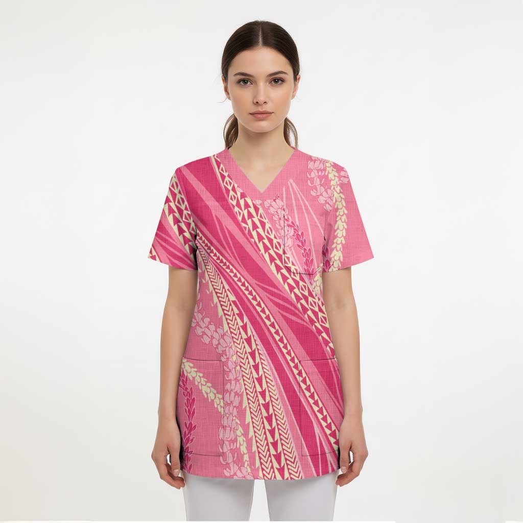 Polynesian Puakeniken Pikake Twisted Lei Scrub Top Rose Pink - Polynesian Pride