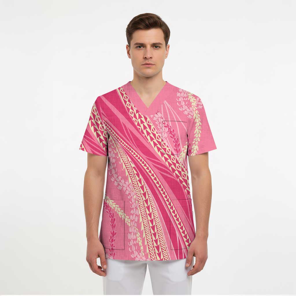 Polynesian Puakeniken Pikake Twisted Lei Scrub Top Rose Pink - Polynesian Pride