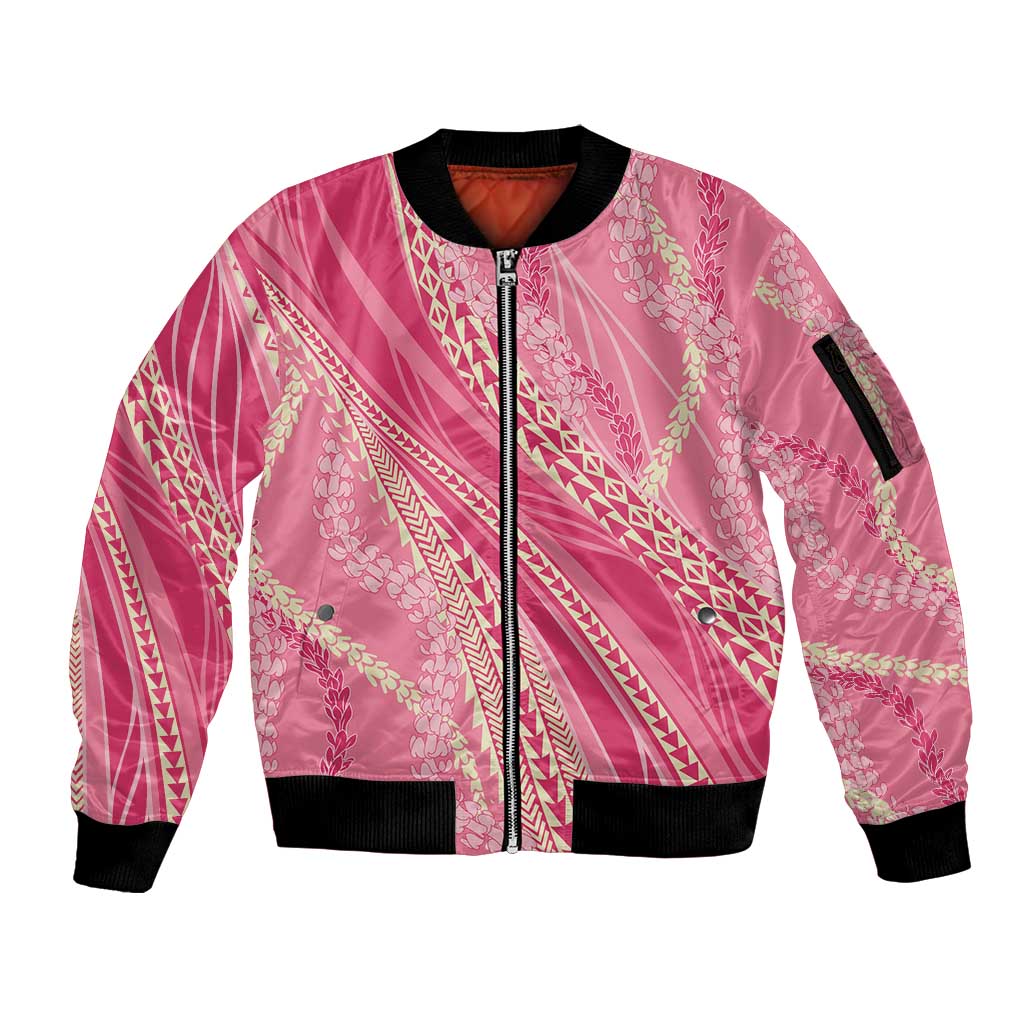 Polynesian Puakeniken Pikake Twisted Lei Sleeve Zip Bomber Jacket Rose Pink - Polynesian Pride