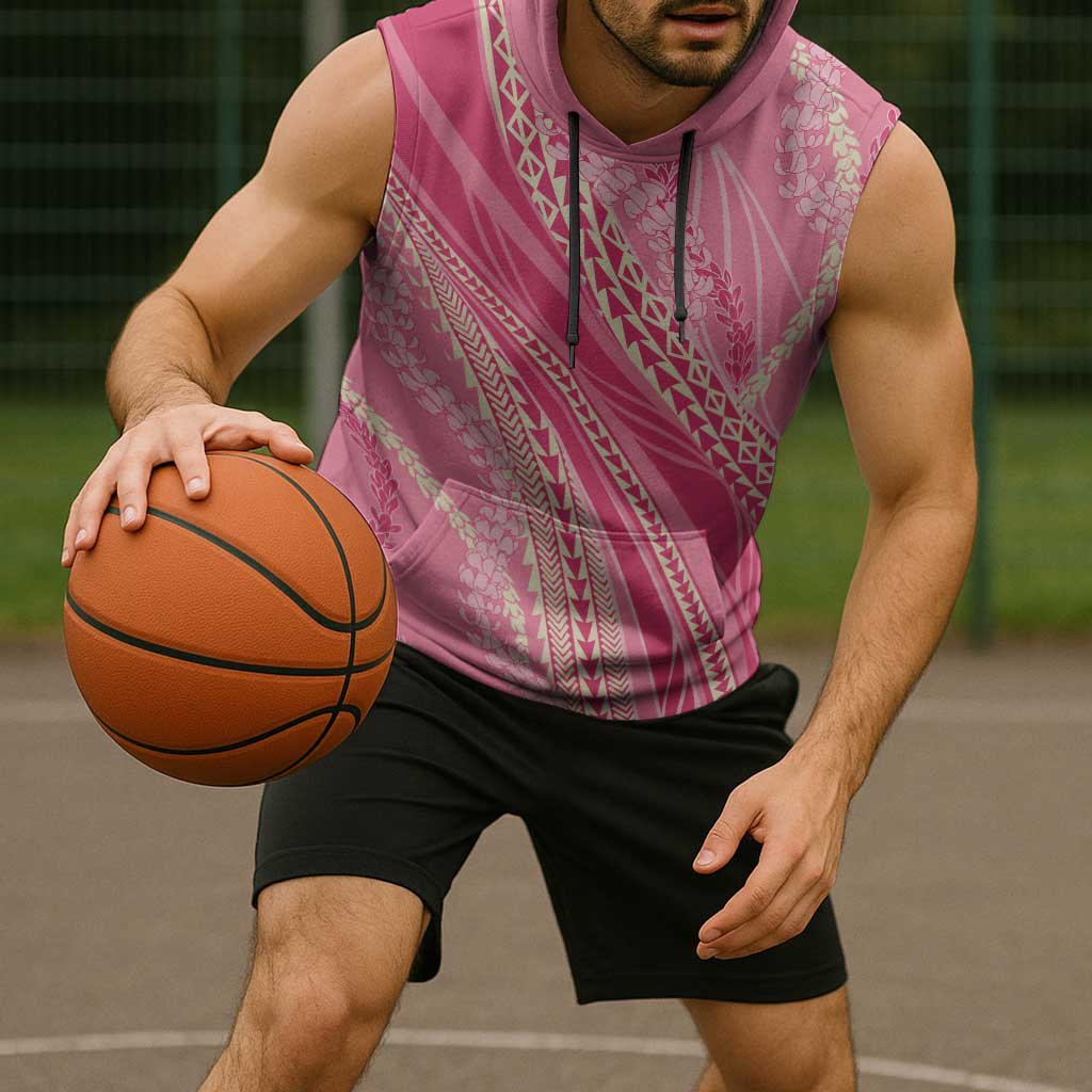 Polynesian Puakeniken Pikake Twisted Lei Sleeveless Hoodie Rose Pink - Polynesian Pride