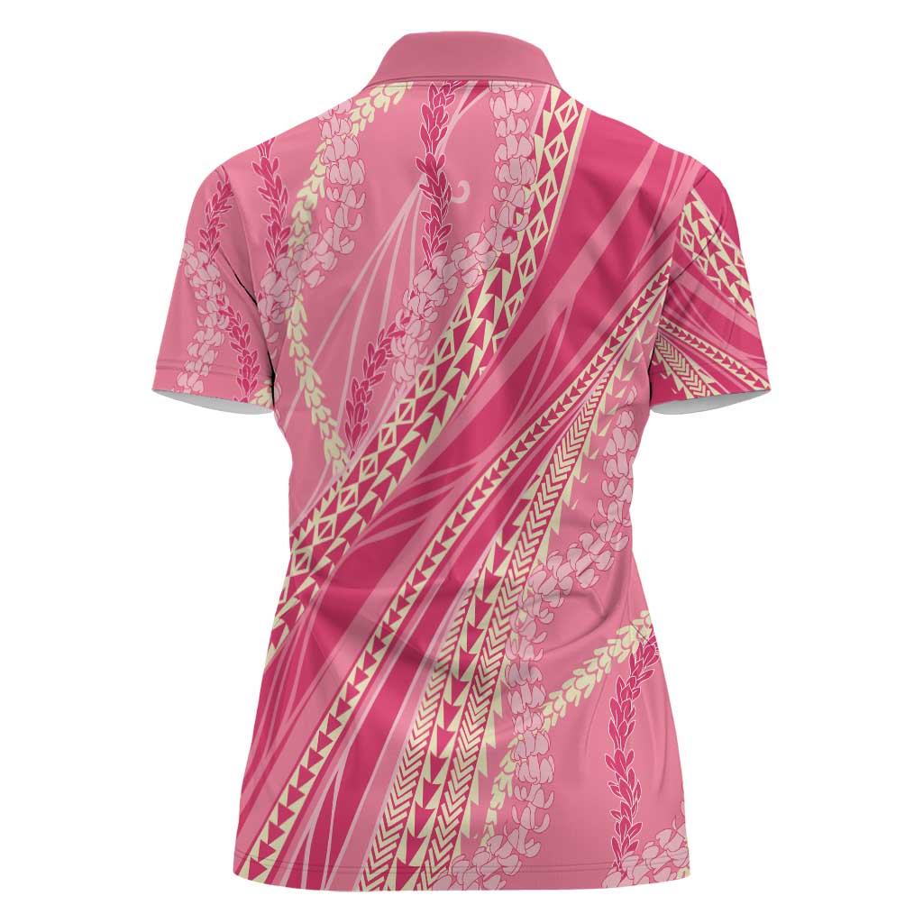 Polynesian Puakeniken Pikake Twisted Lei Women Polo Shirt Rose Pink - Polynesian Pride