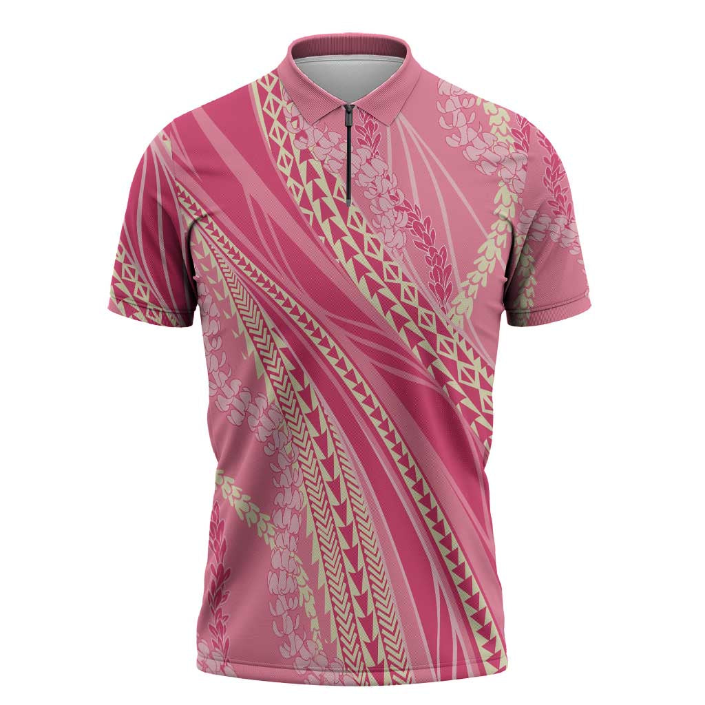 Polynesian Puakeniken Pikake Twisted Lei Zipper Polo Shirt Rose Pink - Polynesian Pride