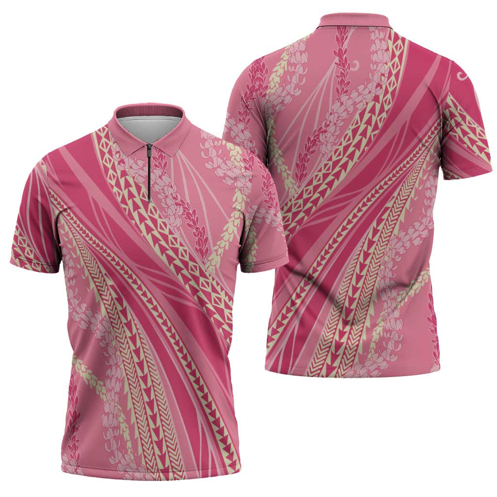 Polynesian Puakeniken Pikake Twisted Lei Zipper Polo Shirt Rose Pink - Polynesian Pride