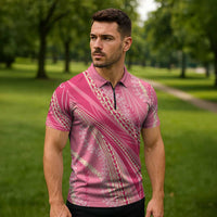 Polynesian Puakeniken Pikake Twisted Lei Zipper Polo Shirt Rose Pink - Polynesian Pride