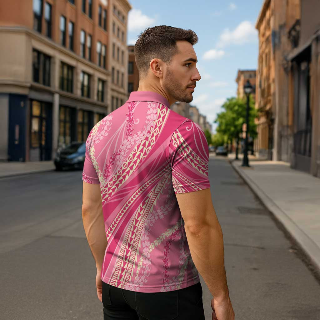 Polynesian Puakeniken Pikake Twisted Lei Zipper Polo Shirt Rose Pink - Polynesian Pride