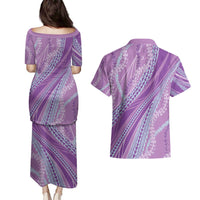 Polynesian Puakeniken Pikake Twisted Lei Couples Matching Puletasi and Hawaiian Shirt Amethys - Polynesian Pride