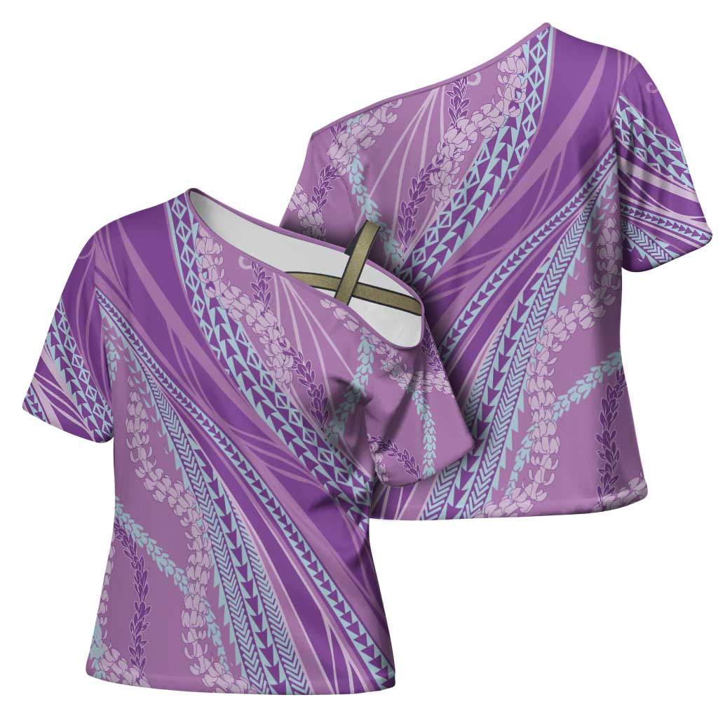 Polynesian Puakeniken Pikake Twisted Lei Cross Shoulder Shirt Amethys - Polynesian Pride