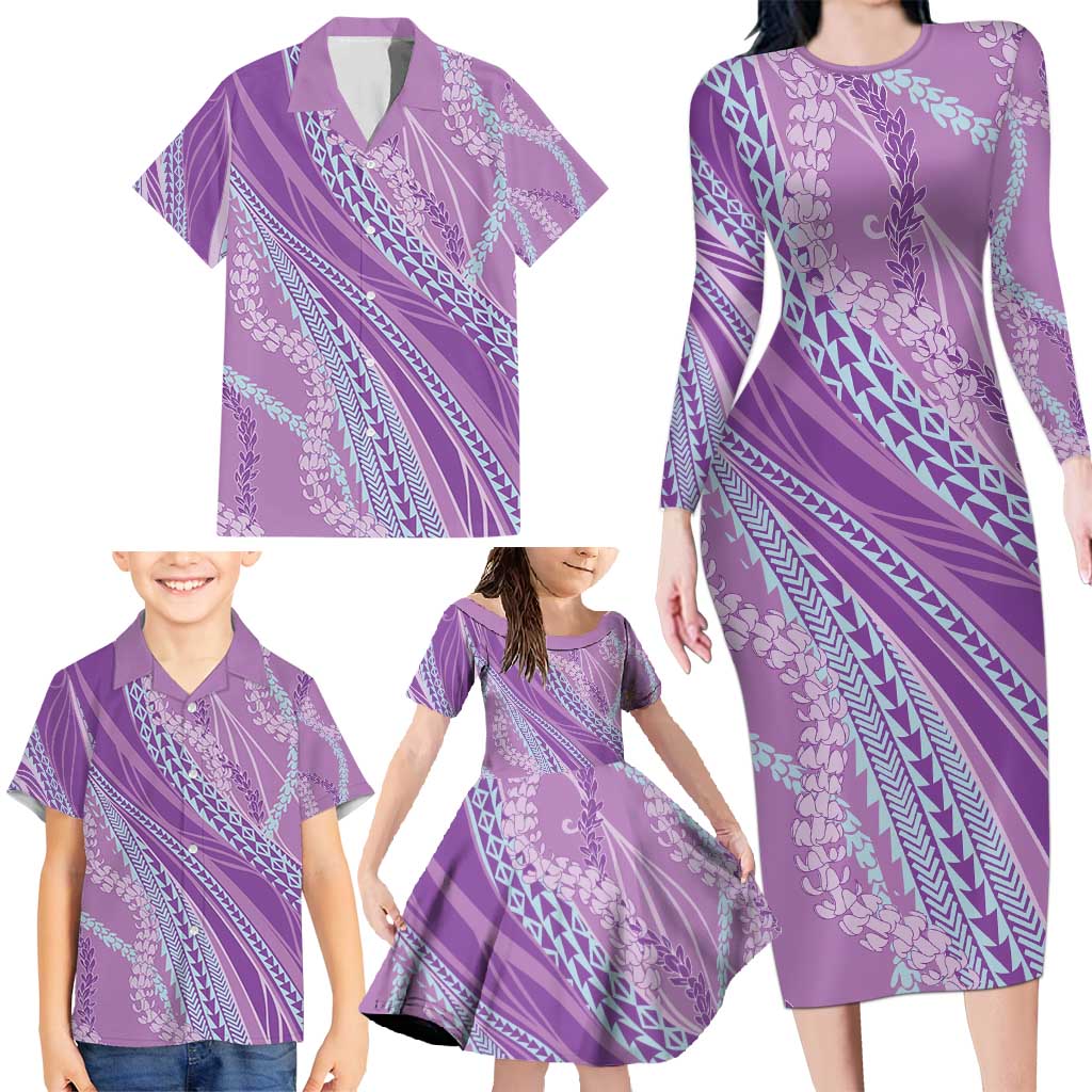 Polynesian Puakeniken Pikake Twisted Lei Family Matching Long Sleeve Bodycon Dress and Hawaiian Shirt Amethys - Polynesian Pride