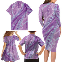Polynesian Puakeniken Pikake Twisted Lei Family Matching Long Sleeve Bodycon Dress and Hawaiian Shirt Amethys - Polynesian Pride