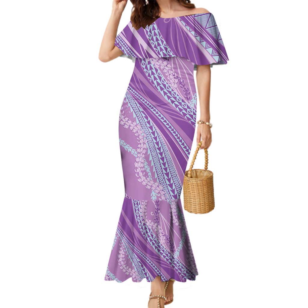 Polynesian Puakeniken Pikake Twisted Lei Family Matching Mermaid Dress and Hawaiian Shirt Amethys - Polynesian Pride