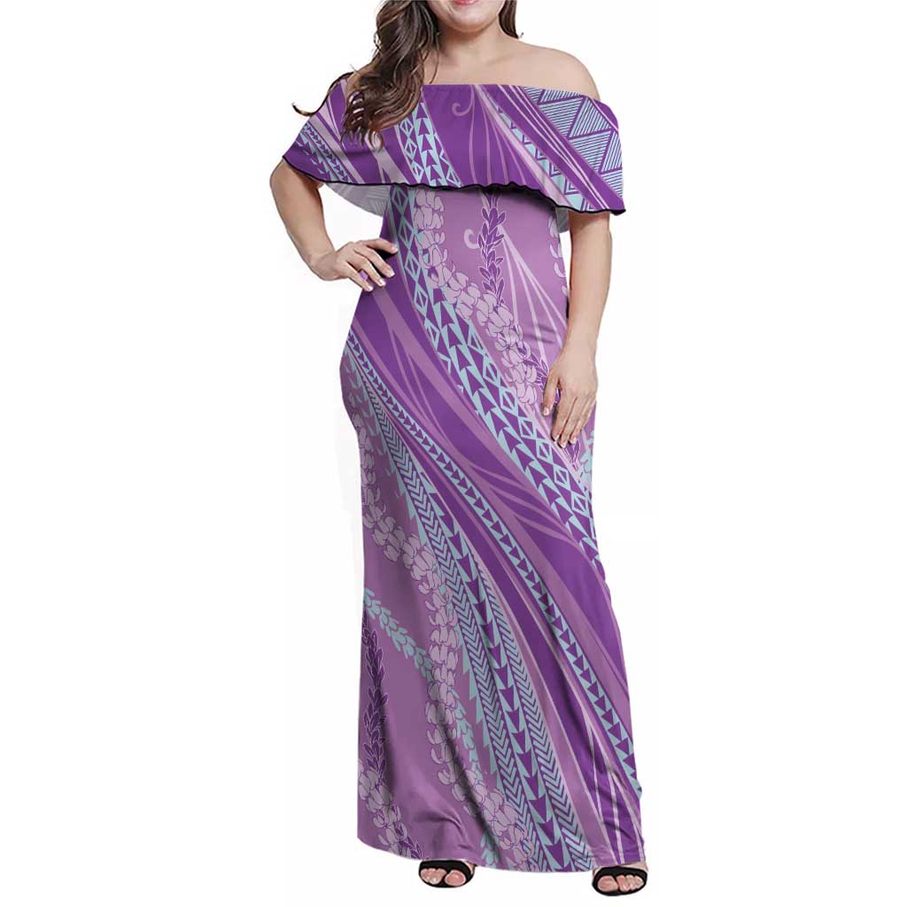 Polynesian Puakeniken Pikake Twisted Lei Family Matching Off Shoulder Maxi Dress and Hawaiian Shirt Amethys - Polynesian Pride