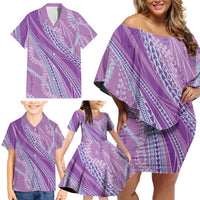 Polynesian Puakeniken Pikake Twisted Lei Family Matching Off Shoulder Short Dress and Hawaiian Shirt Amethys - Polynesian Pride
