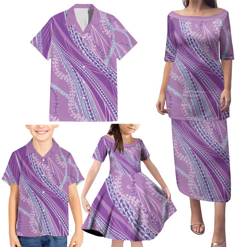 Polynesian Puakeniken Pikake Twisted Lei Family Matching Puletasi and Hawaiian Shirt Amethys - Polynesian Pride