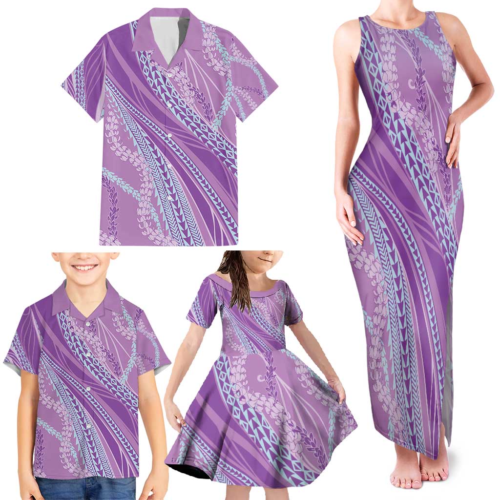 Polynesian Puakeniken Pikake Twisted Lei Family Matching Tank Maxi Dress and Hawaiian Shirt Amethys - Polynesian Pride