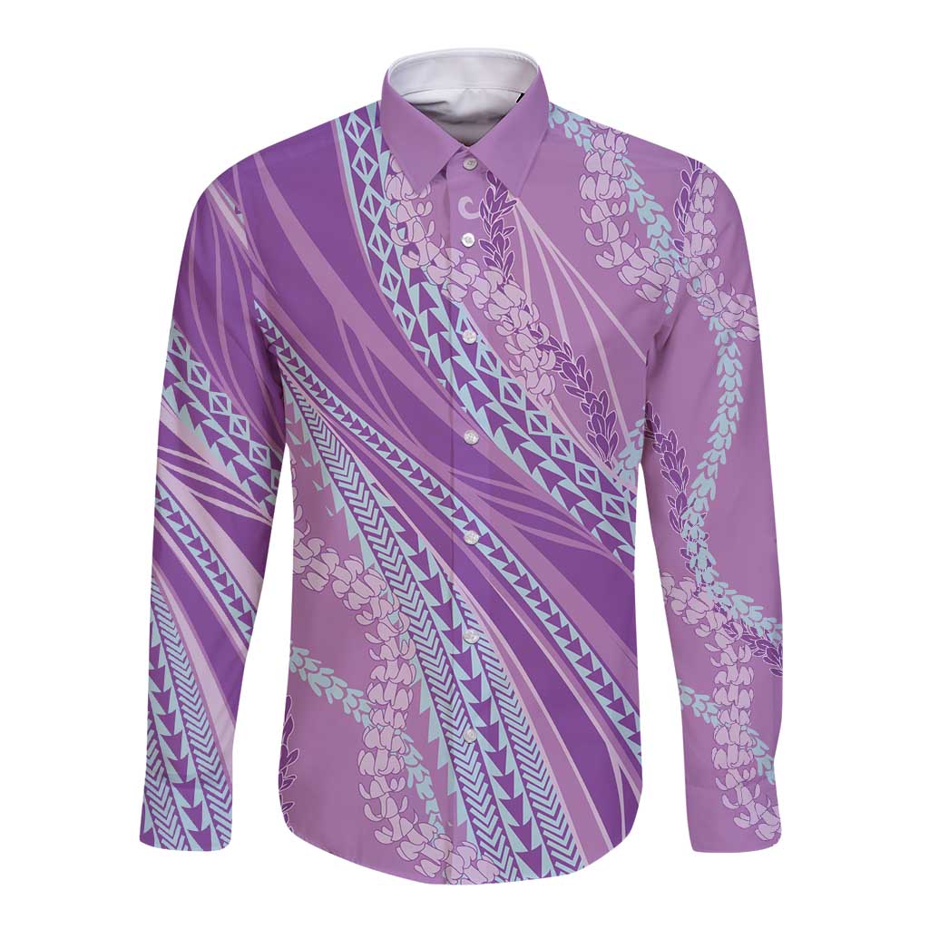 Polynesian Puakeniken Pikake Twisted Lei Long Sleeve Button Shirt Amethys - Polynesian Pride