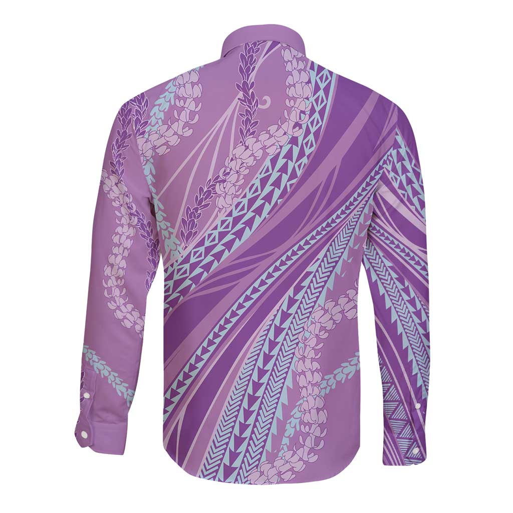 Polynesian Puakeniken Pikake Twisted Lei Long Sleeve Button Shirt Amethys - Polynesian Pride