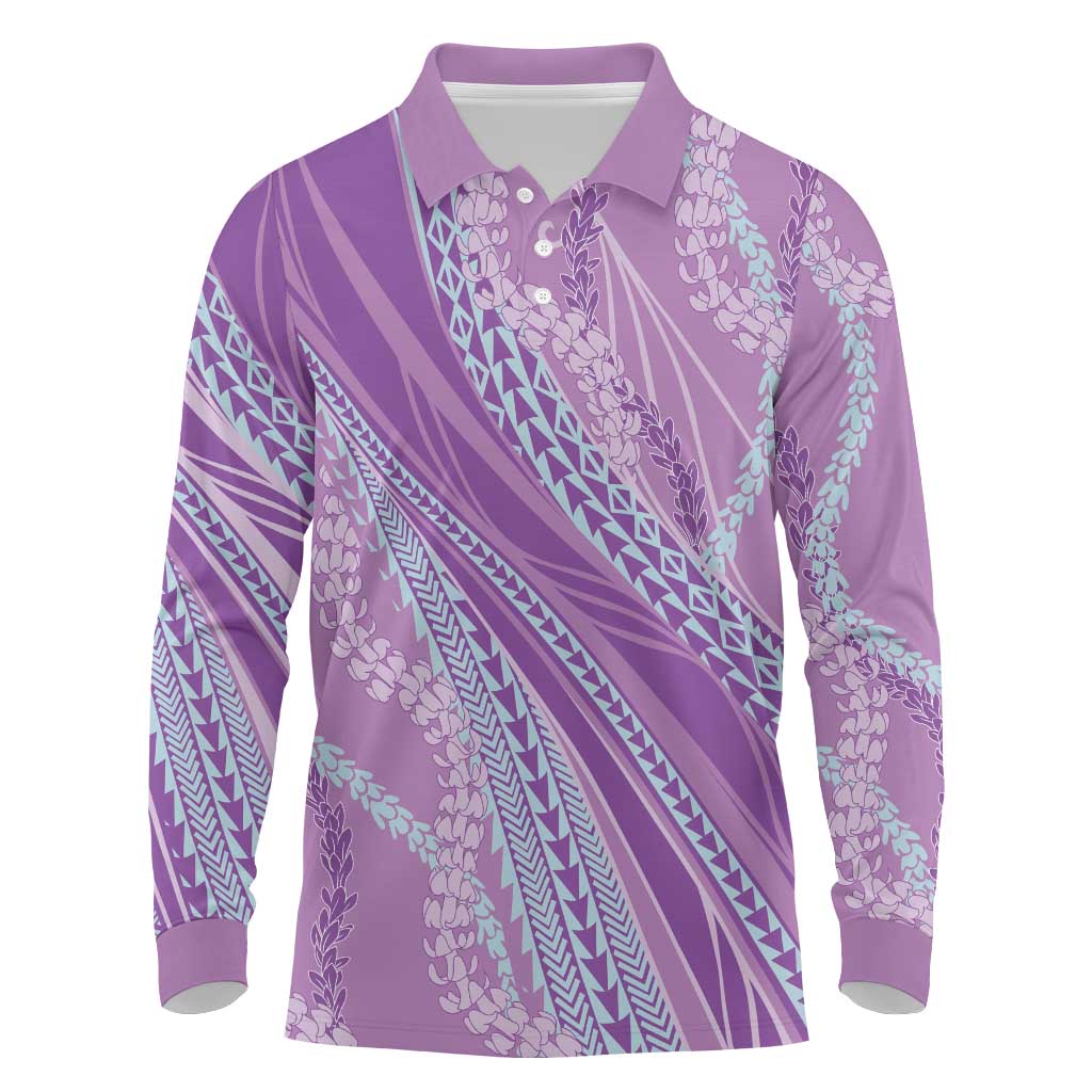 Polynesian Puakeniken Pikake Twisted Lei Long Sleeve Polo Shirt Amethys - Polynesian Pride