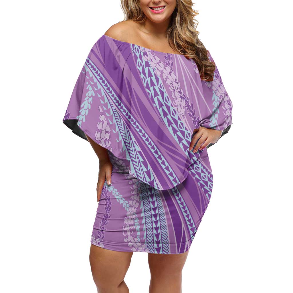 Polynesian Puakeniken Pikake Twisted Lei Off Shoulder Short Dress Amethys - Polynesian Pride