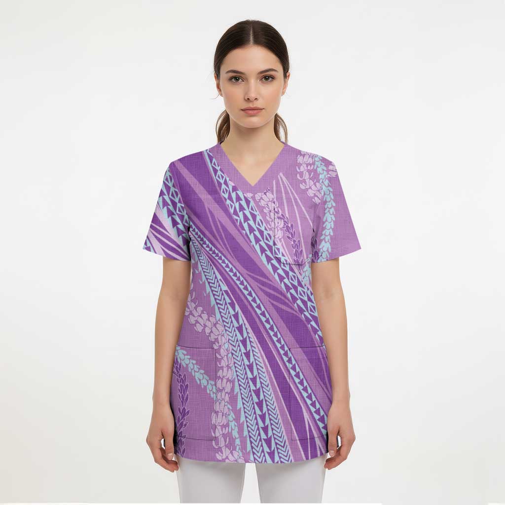 Polynesian Puakeniken Pikake Twisted Lei Scrub Top Amethys - Polynesian Pride