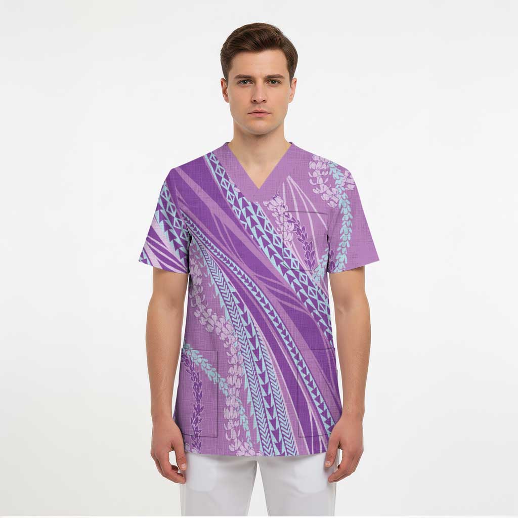 Polynesian Puakeniken Pikake Twisted Lei Scrub Top Amethys - Polynesian Pride