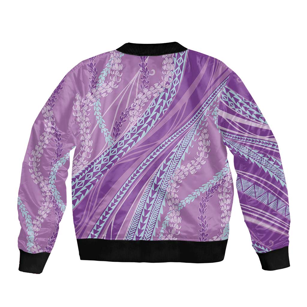 Polynesian Puakeniken Pikake Twisted Lei Sleeve Zip Bomber Jacket Amethys - Polynesian Pride