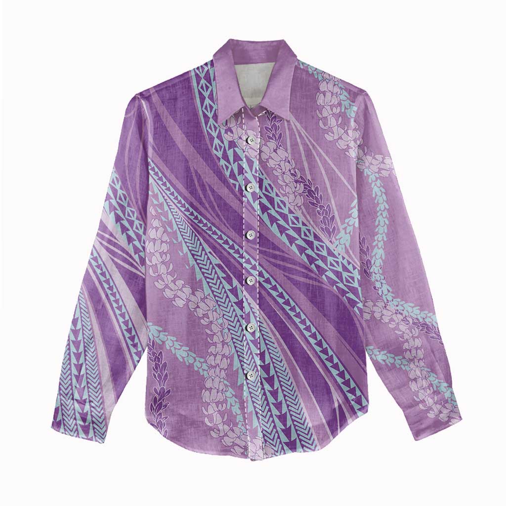 Polynesian Puakeniken Pikake Twisted Lei Women Casual Shirt Amethys - Polynesian Pride