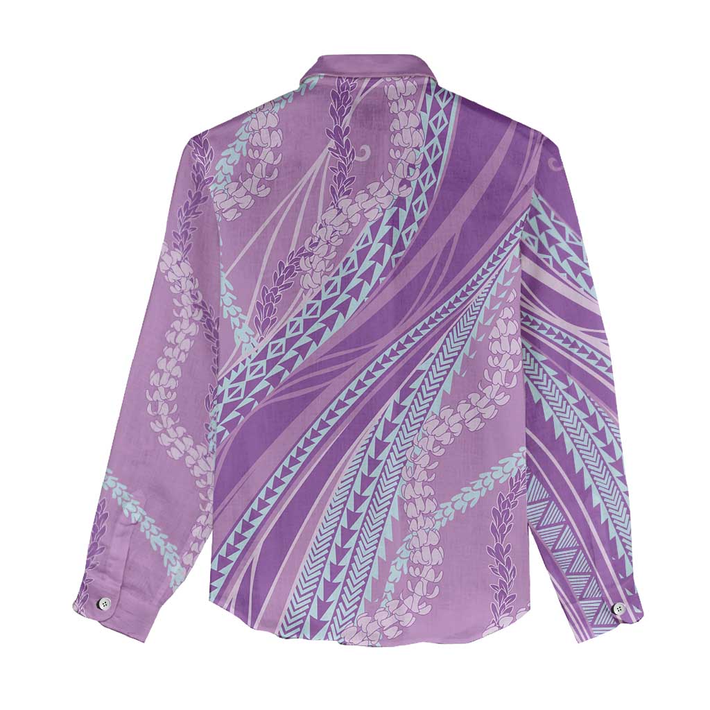 Polynesian Puakeniken Pikake Twisted Lei Women Casual Shirt Amethys - Polynesian Pride