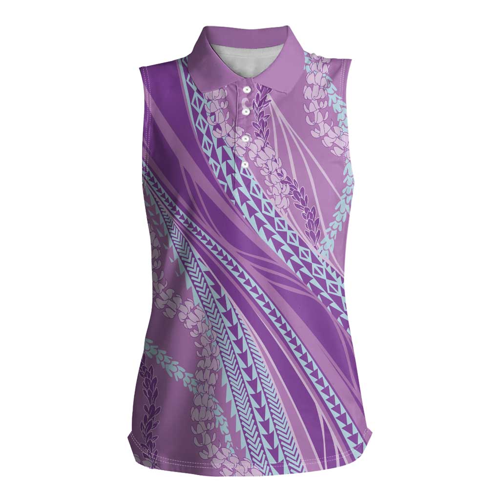 Polynesian Puakeniken Pikake Twisted Lei Women Sleeveless Polo Shirt Amethys - Polynesian Pride