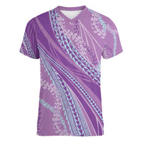 Polynesian Puakeniken Pikake Twisted Lei Women V-Neck T-Shirt Amethys - Polynesian Pride