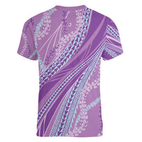 Polynesian Puakeniken Pikake Twisted Lei Women V-Neck T-Shirt Amethys - Polynesian Pride