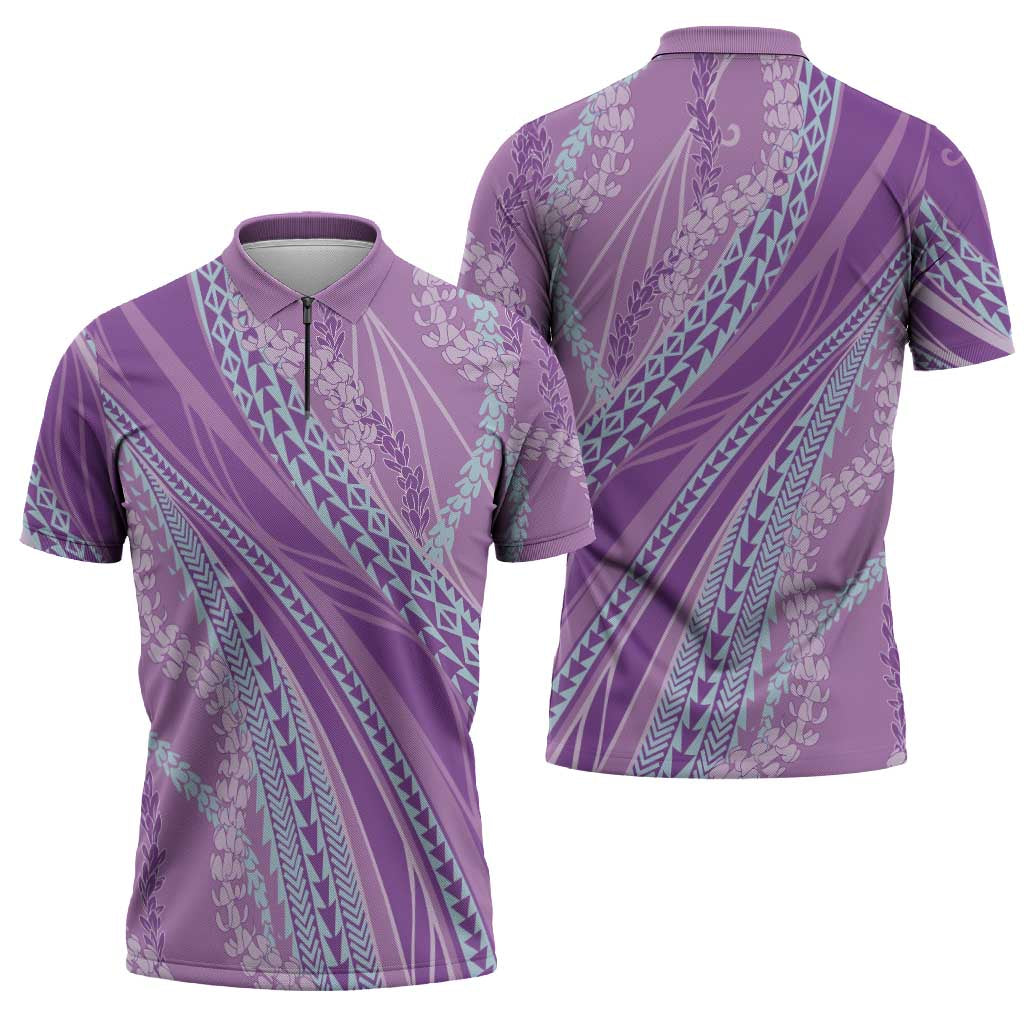 Polynesian Puakeniken Pikake Twisted Lei Zipper Polo Shirt Amethys - Polynesian Pride