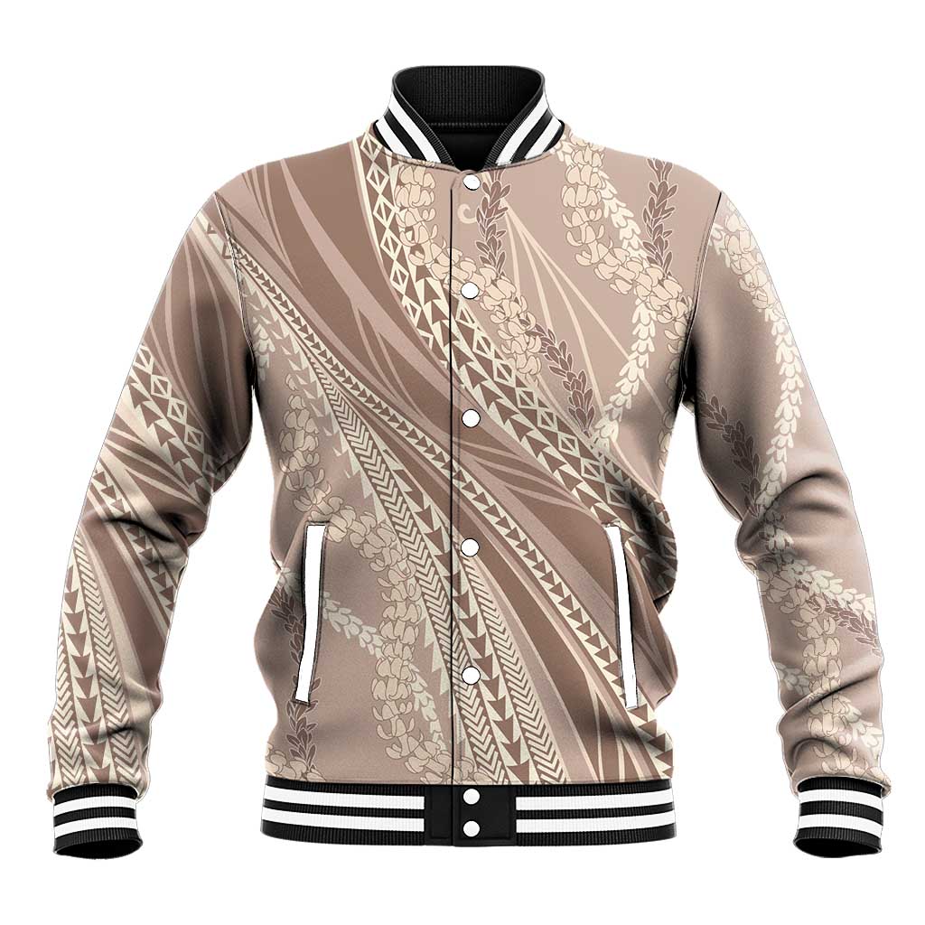 Polynesian Puakeniken Pikake Twisted Lei Baseball Jacket Beige - Polynesian Pride